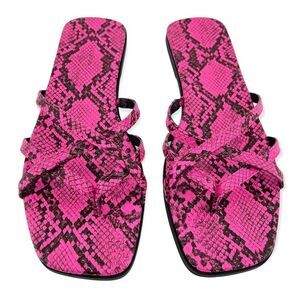14th & Union Caite Pink Animal Print Square Toe Thong Slide Sandals Size 8.5